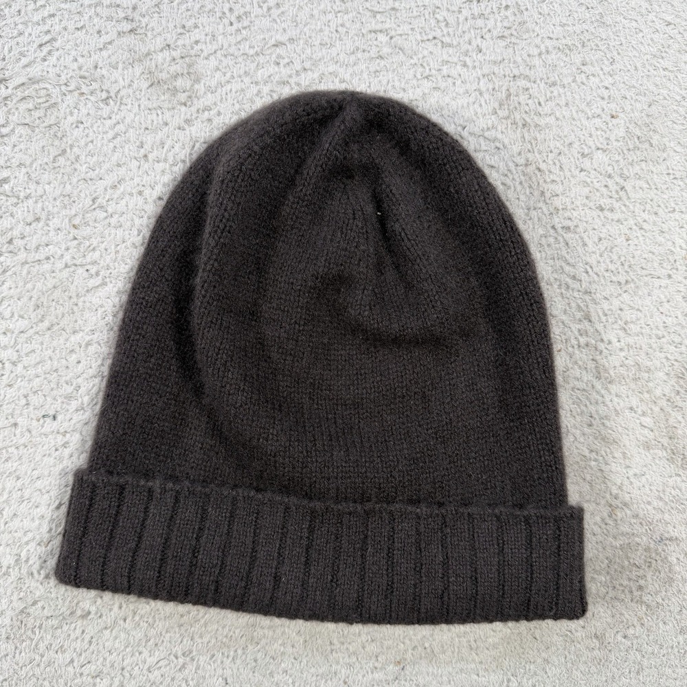 Uniqlo Beanie Brown 100% Cashmere Soft Ribbed Cuff Hat Adult One Size Winter Cap - Picture 2 of 4